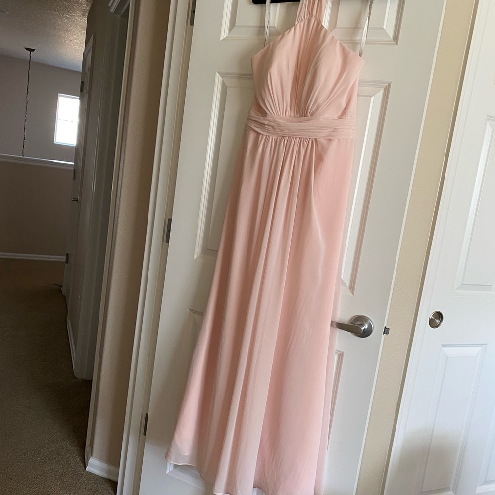 Bill Levkoff high neck pink bridesmaid dress